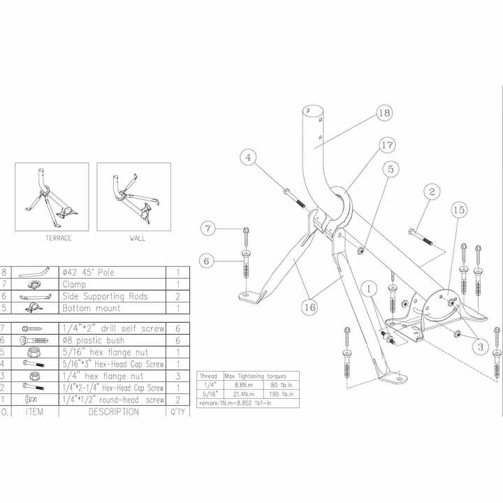 DYMACHINE 안테나 마운트 삼각대 브래킷 TV 폴 케이블 고강도 위성 접시